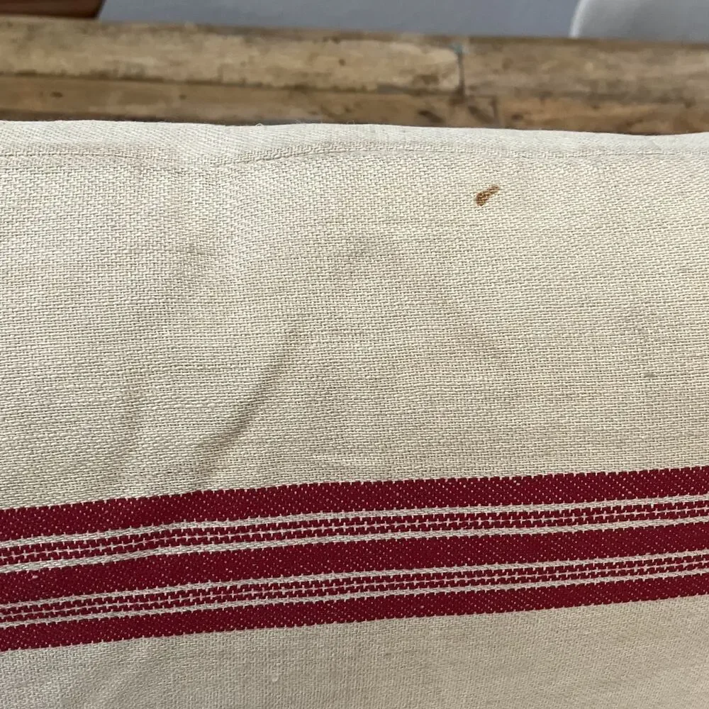 Pottery Barn Linen Blend Throw Pillow 16 x 26 in 100% Cotton Filled Red Striped